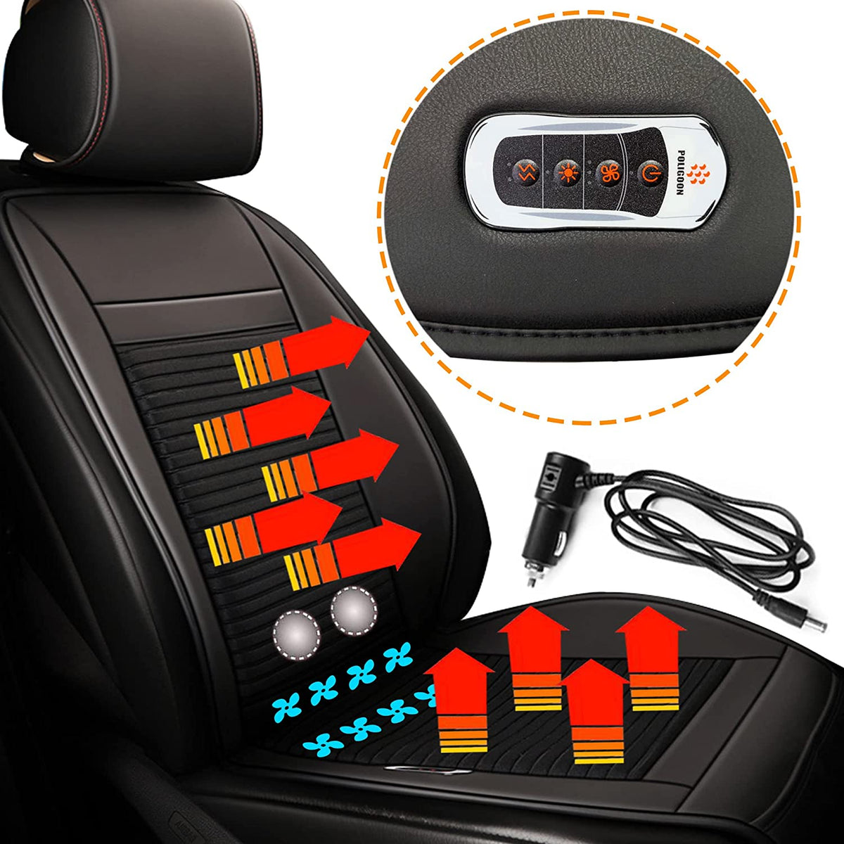 Fochutech Heated Car Seat Covers Cooling Car Seat Cushion with Massage Seat  12V Front Seat Driver Seat Cooler Warmer Heater PU Leather Car Seat
