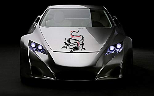 Fochutech 1pc Car Auto Body Sticker Engine Hood Cool Dragon Self-Adhesive  Side Truck Vinyl Graphics Decals Motorcycle (Black red)