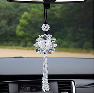 Fochutech Peony Crystal Ball Car Pendant Decor Lucky Safety Hanging Ornament Gift Rear View Mirror Accessories Auto Interior Dangle (White) - Fochutech