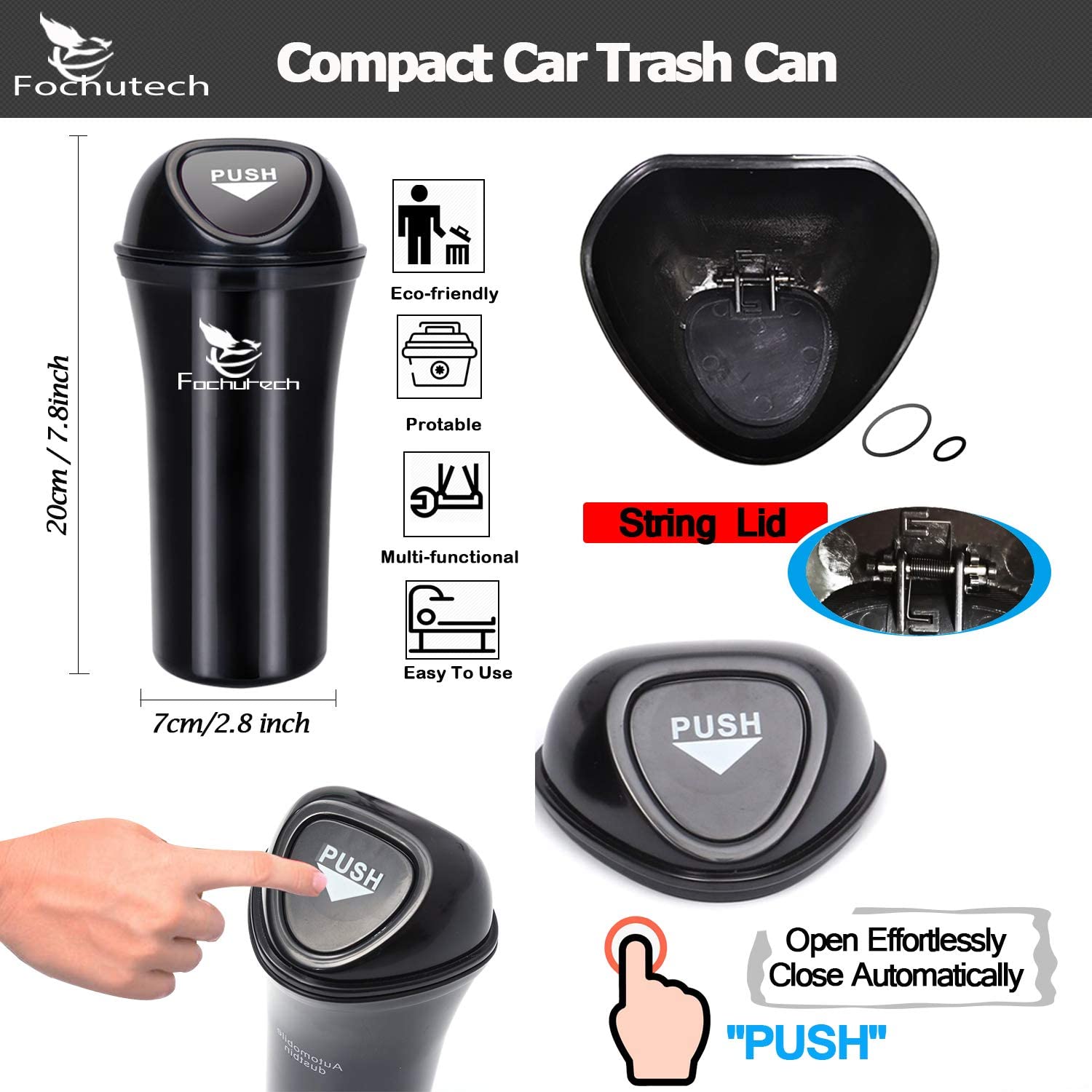 Car Trash Can with Lid Small Car Trash Bin Portable Vehicle Auto Car G –  Fochutech